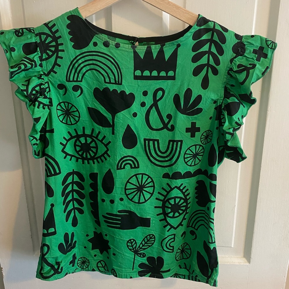 Nooworks Loretta Abstract Print Ruffle Top